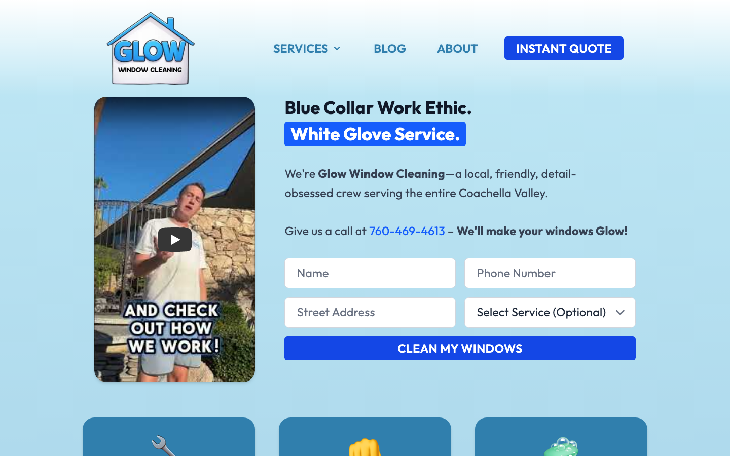 Glow Window Cleaning website screenshot