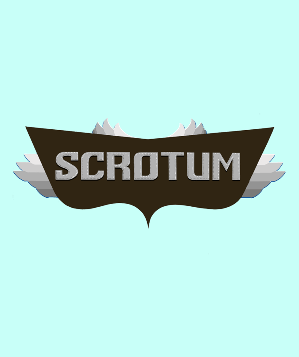 Animated SCROTUM lettering on a winged emblem