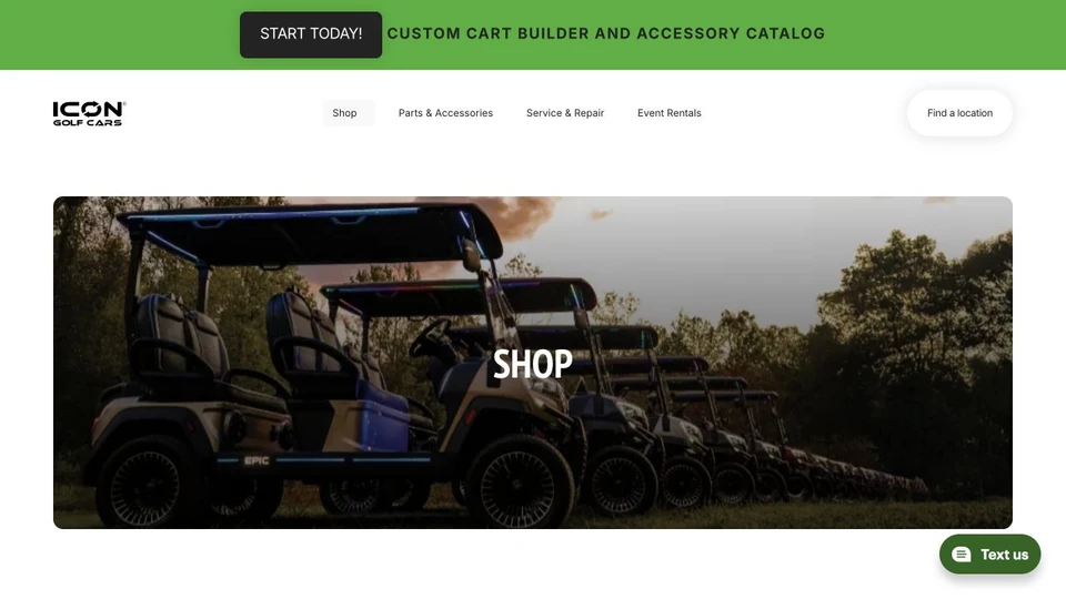 Icon Golf Cars shop website screenshot