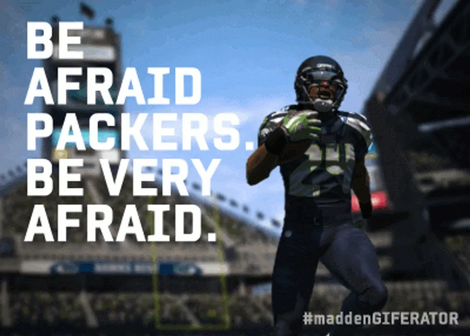 Animated Madden GIFERATOR: Seahawks player with Be afraid Packers. Be very afraid. trash talk